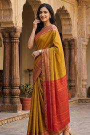 Green Vegan Silk Kanjivaram Saree With Stripes Design 10076338