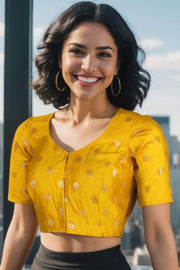 Yellow Banarasi Chiniya Silk Blouse 10075018
