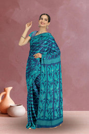 Blue Handloom Jamdani Style Cotton Saree with Blouse 10074211
