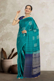Peacock Blue Handloom Kanjivaram Soft Silk Saree 10065012