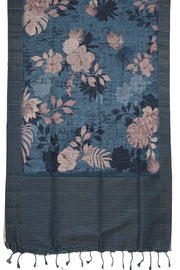 Blue Printed Semi Tussar Silk Saree 10077989