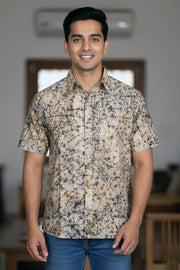 Black Half Sleeve Batik Printed Cotton Mens Shirt 10076353