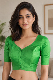 Leaf Green Kanjivaram Soft Silk Blouse 10076991