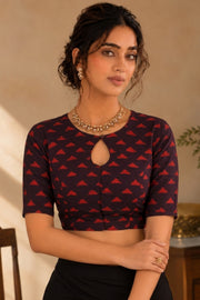 Maroon Indigo Hand Block Print Cotton Blouse 10078152