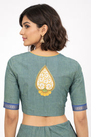 Green Aari Embroidered Mangalgiri Cotton Blouse 10073407