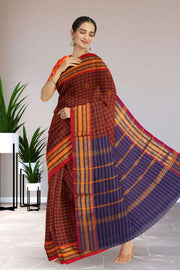Maroon Handloom Chettinad Cotton Saree 10075921