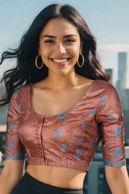 Brown Kantha Embroidered Tussar Silk Blouse 10073424