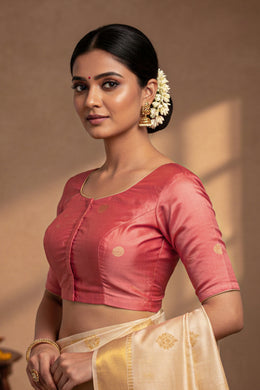 Peach Banarasi Katan Silk Blouse 10076214