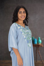 Blue Sozni Embroidered Crepe Silk Kaftan 10064726