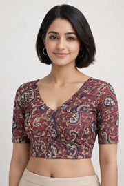 Brown Hand Block Jahota Printed Cotton Blouse 10074996