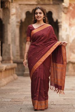 Maroon Handwoven Kanchi Cotton Saree 10069237