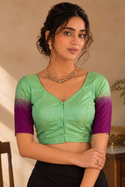 Mint Whisper Green Kanjivaram Soft Silk Blouse With Contrast Border 10076632