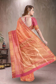 Pastel Red Rose Nakashi Kanjivaram Silk Saree 10075522