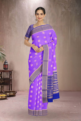 Lavender With Blue Mysore Crepe Silk Saree 10064335