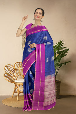 MS Blue Handloom Kanjivaram Soft Silk Saree 10065004