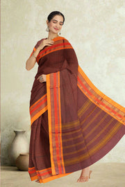 Marron Handloom Chettinad Cotton Saree 10075908