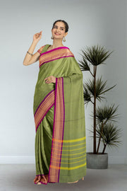 Green Handloom Chettinad Cotton Saree Without Blouse 10075170