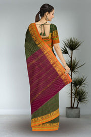 Green Thousand Buttas Chettinad Cotton Saree 10075970