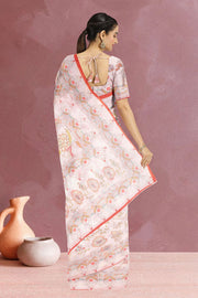 Cream Kalamkari Kantha Printed Malai Cotton Saree 10074904