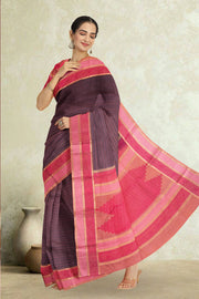 Raisin Purple Threadwork Kanjivaram Silk Saree 10067859