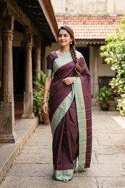 Maroon Vegan Silk Kanjivaram Saree With Checks Design 10077936