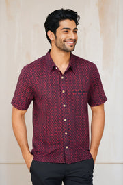 Indigo Handblock Print Pre-Washed Pure Cotton Crop Shirt 10074622