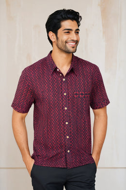 Indigo Handblock Print Pre-Washed Pure Cotton Crop Shirt 10074622