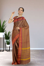 Brown Handloom Chettinad Cotton Saree Without Blouse 10075149