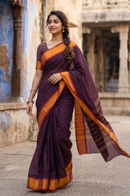 Purple Handloom Chettinad Cotton Saree 10075873