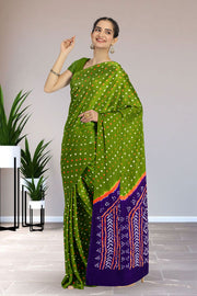 Green Bandhani Mulmul Cotton Saree 10075501