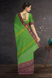 Bamboo Green Chettinad Cotton Saree with Peacock Zari Border 10075913