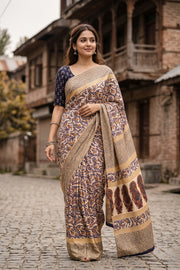 Beige Kani Printed Silk Saree 10077867