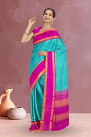 Aqua Blue Handloom Korvai Kanjivaram Silk Saree 10065052