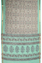 Green Printed Semi Linen Saree 10077980