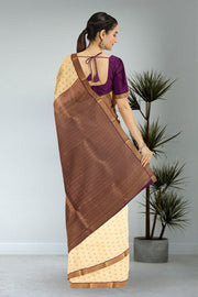 Cream Kanjivaram Vegan Silk Saree 10076045