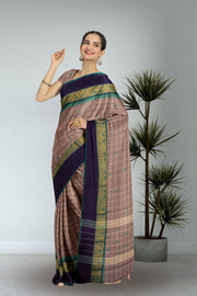 Brown Handloom Chettinad Cotton Saree Without Blouse 10075136