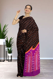 Black Bandhani Mulmul Cotton Saree 10075503
