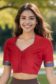 Maroon Aari Embroidered Mangalgiri Cotton Blouse 10070735