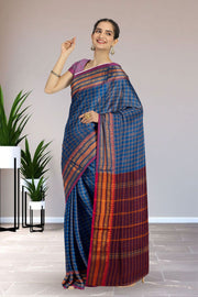 Blue Handloom Chettinad Cotton Saree 10075920