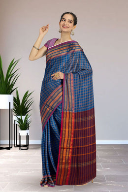 Blue Handloom Chettinad Cotton Saree 10075920