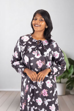 Black Printed Vegan Charmeuse Silk Dress 10074057