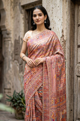 Cream Handloom Kashmiri Kani Silk Saree 10076932