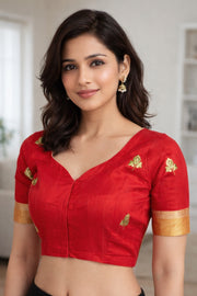 Red Chanderi Silk Cotton Blouse 10076963