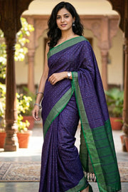 Blue Vegan Silk Kanjivaram Saree With Checks Design 10076317
