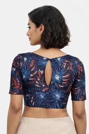 Blue Hand Block Jahota Printed Cotton Blouse 10074992