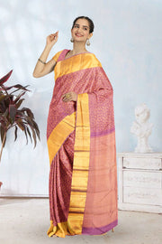 Turkish Rose Pure Zari Bridal Kanjivaram Silk Saree 10063060