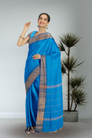 Blue Handloom Chettinad Cotton Saree 10075095