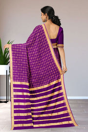 Mulberry Violet Mysore Crepe Silk Saree With Checks Design And Zari Border 10076655
