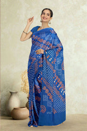 Blue Bandhani Mulmul Cotton Saree 10075495