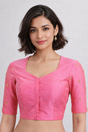 Pink Aari Embroidered Silk Blouse 10069589
